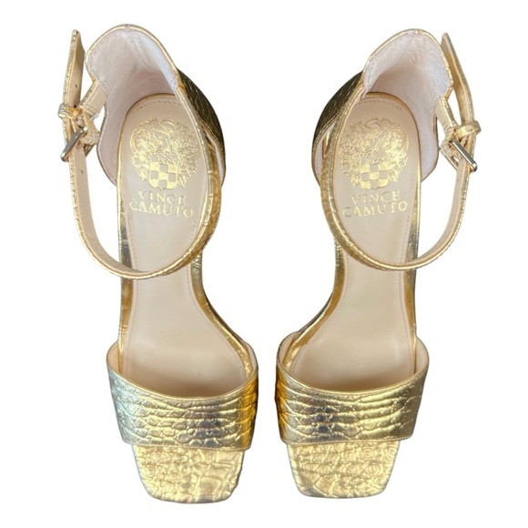 Vince Camuto Ressera Gold Croc Embossed Sandal Heels with Ankle Strap, Size 6 - Picture 4 of 9